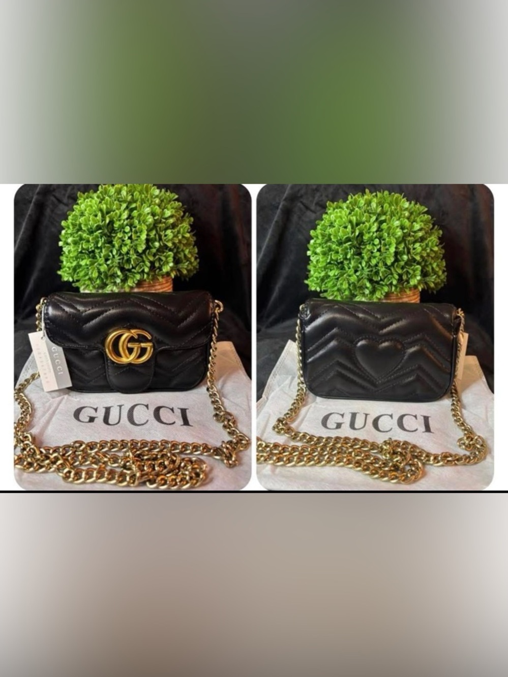 GG Black Quilted Leather Crossbody with Gold Chain